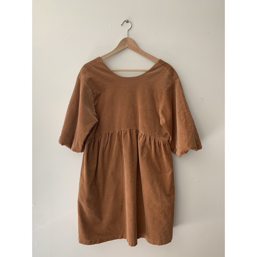 Everlane Corduroy Mini Dress Biscotti S Baby Doll Low Back Puff Sleeve Festival